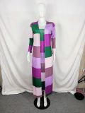 EVE Block Color Sexy Print Tube Top Dress+Long Coat Two Piece Set QYF-5033