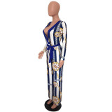 EVE Casual Printed V Neck Long Sleeve Jumpsuit SMD-6641