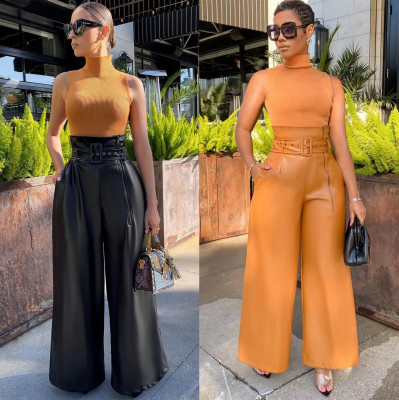 EVE Fashion High Waist PU Leather Wide Leg Pants GWDS-211025