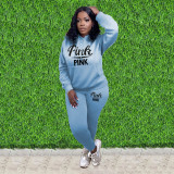 EVE Pink Letter Print Hoodies Two Piece Pants Sets MEI-9276