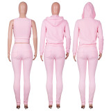 EVE Solid Hooded Coat+Tank Top+Pants 3 Piece Sets CH-8235