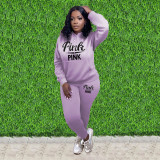 EVE Pink Letter Print Hoodies Two Piece Pants Sets MEI-9276
