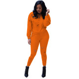 EVE Solid Hole Long Sleeve Two Piece Pants Sets XHAF-10066