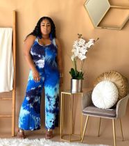 EVE Plus Size Tie Dye Pint Sleeveless Jumpsuit QCYF-7779