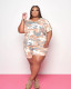 EVE Plus Size Camouflage Print Short Sleeve Shorts 2 Piece Set GWDS-210415