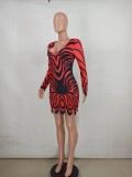 EVE Fashion Print Long Sleeve Mini Dress QZYD-YD1008