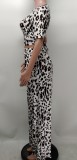 EVE Leopard Print Short Sleeve Wide Leg Pants 2 Piece Sets XMY-9388