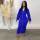 EVE Solid Long Sleeve Zipper Maxi Dress TE-4466