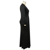 EVE Plus Size Solid V Neck Long Sleeve Maxi Evening Dress NNWF-7662