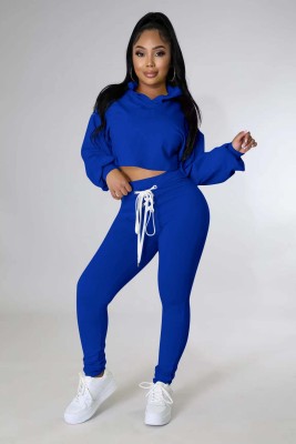 EVE Solid Lace-Up Hoodie Pants 2 Piece Sets YD-8651