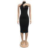 EVE Solid Sexy Halter Split Bodycon Dress BY-5996