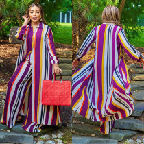 EVE Casual Striped Long Coat+Pants 2 Piece Sets BY-5991