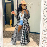 EVE Plus Size Plaid Print Long Sleeve Maxi Shirt GLF-08082