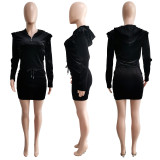 Velvet Ruffled Long Sleeve Mini Skirt 2 Piece Sets ME-8194
