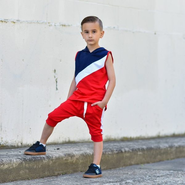 EVE Kids Sleeveless Colorblock Hooded Sports Casual Set GYMF-YM045