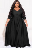 EVE Plus Size Solid 3/4 Sleeve Big Swing Maxi Dress LDS-3313
