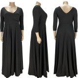 EVE Plus Size Solid 3/4 Sleeve Big Swing Maxi Dress LDS-3313