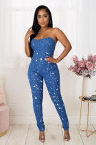 EVE Denim Strapless off Shoulder Tight Jeans Jumpsuit LX-6947