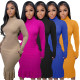 EVE Plus Size Sexy Ribbed Backless Turtleneck Midi Dress BLX-61012