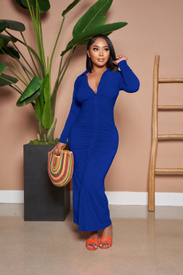EVE Casual Solid Long Sleeve Single-breasted Maxi Dress QZYD-1160