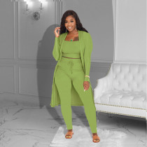 EVE Plus Size Solid Vest+Pants+Long Sleeve Coat 3 Piece Sets ZDF-31238