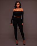 EVE Sexy Ribbed Off Shoulder Two Piece Pants Sets TE-4469