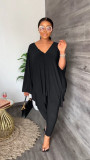 EVE Plus Size Solid V Neck Loose Top And Pants 2 Piece Sets MK-3130