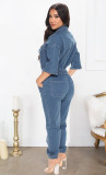 EVE Plus Size Denim 3/4 Sleeve Jeans Jumpsuit LX-7502