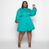 EVE Plus Size Solid High Waist Long Sleeve Dress OSIF-22527