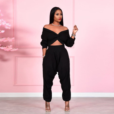 EVE Casual Solid Long Sleeve Two Piece Pants Sets SH-390412