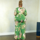 EVE Plus Size Floral Print V Neck Belted Jumpsuit OSIF-22533
