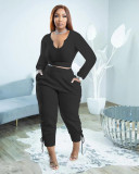 EVE Plus Size Solid Long Sleeve Two Piece Pants Sets PHF-13305