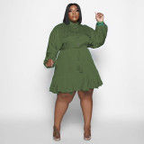 EVE Plus Size Solid High Waist Long Sleeve Dress OSIF-22527