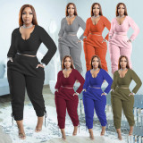 EVE Plus Size Solid Long Sleeve Two Piece Pants Sets PHF-13305