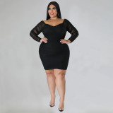 EVE Plus Size Sexy Ruched Long Sleeve Bodycon Dress NNWF-7697