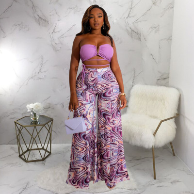EVE Sexy Tube Top Wide Leg Pants Two Piece Sets YF-10236