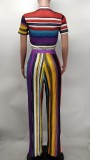 EVE Colorful Stripe Print Two Piece Pants Sets XMY-9392