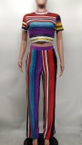 EVE Colorful Stripe Print Two Piece Pants Sets XMY-9392