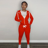 EVE Solid Plush Hooded Zipper Coat And Pants 2 Piece Sets CH-8198