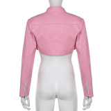 EVE Fashion PU Leather Pink Crop Jacket GLRF-25671