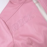 EVE Fashion PU Leather Pink Crop Jacket GLRF-25671