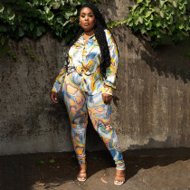 EVE Plus Size Fashion Print Top And Pants Two Piece Set NNWF-7700