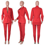 EVE Solid Color Drawstring Blazer And Pant Two Piece Set MA-Y522