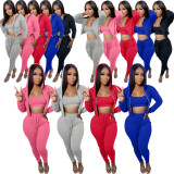 EVE Solid Color Tank Top Zip Hooded Coat And Pants Three Piece Set YIM-277