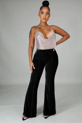 EVE Solid Velvet High Waist Micro Flare Pants MZ-2767