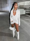 EVE Sexy Pleated Crossover Long Sleeve Shirt Dress ZSD-0505