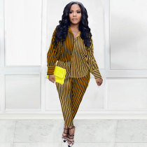 EVE Striped Spliced Shirt And Pants Two Piece Set MTY-6675