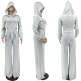 EVE Solid Irregular Hoodies And Ruched Wide Leg Pant Suits CQ-191