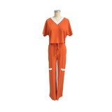 EVE Fashion V Neck Short Sleeve T-shirt And Straight Pant Suits QYF-9887