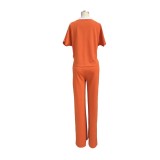 EVE Fashion V Neck Short Sleeve T-shirt And Straight Pant Suits QYF-9887